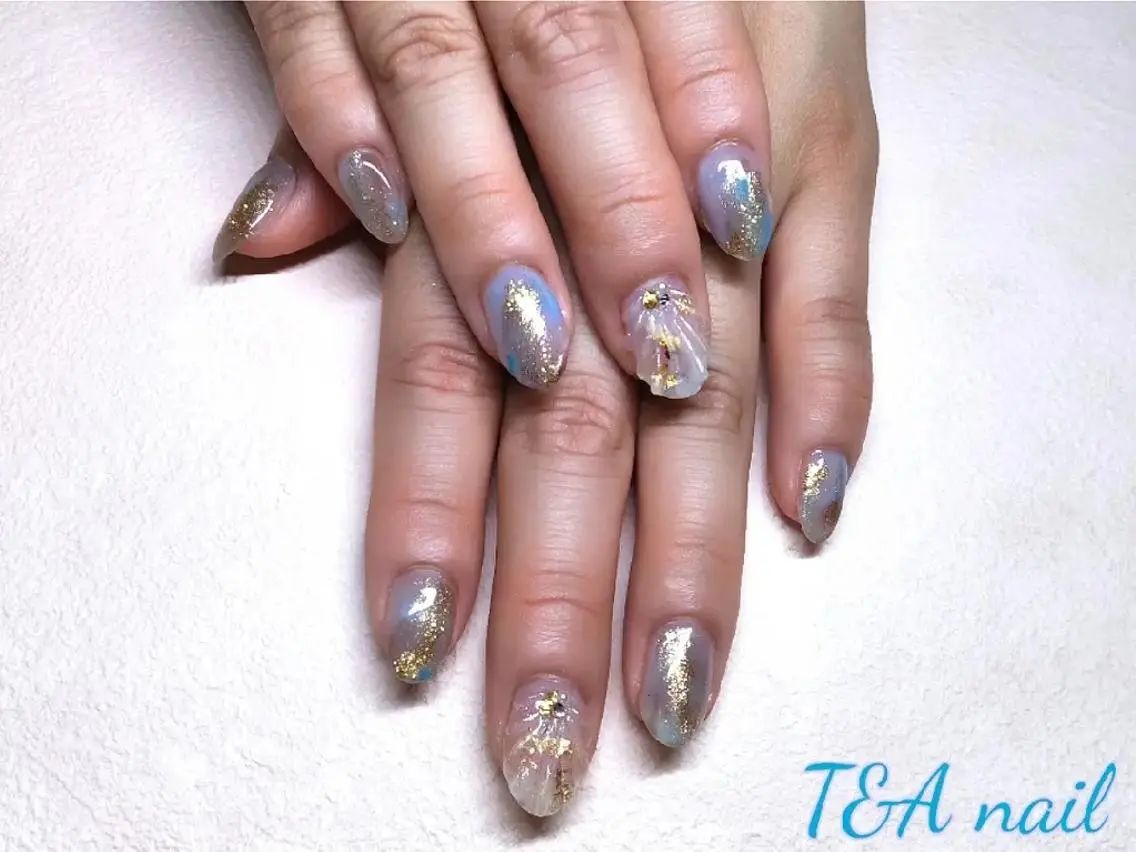 ミディアム ネイル 長さ出し ニュアンスネイル スカルプネイル 夏ネイル T&A nailのネイルデザイン