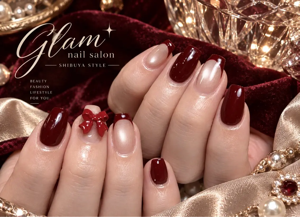 ネイル ハンドネイル エツメ💅 長さ出し🎀デザインのネイルデザイン