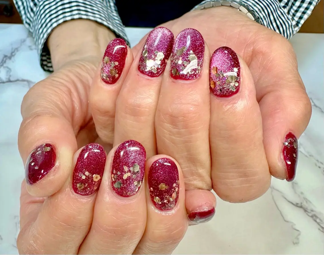 ネイル ハート キラキラネイル ラメ(グリッター) マグネットネイル ミラーネイル Mai’s nailのネイルデザイン