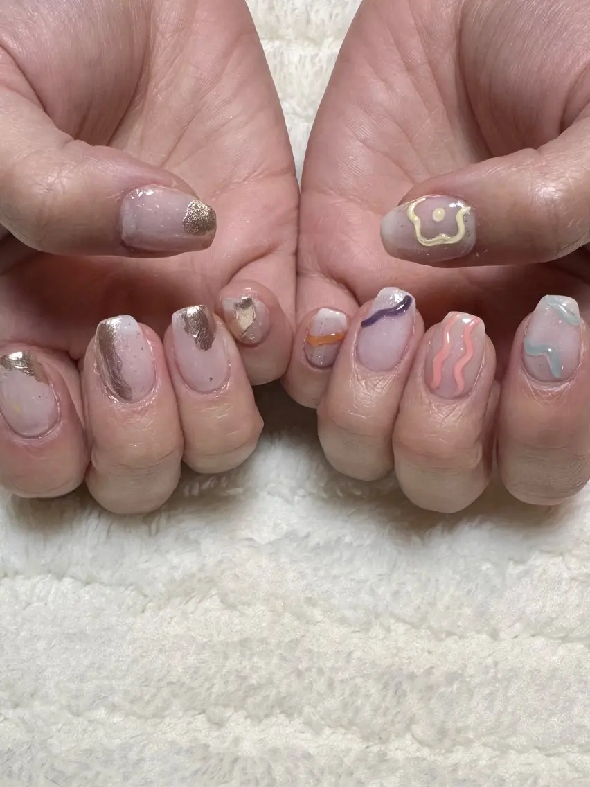 ネイル ニュアンスネイル 春ネイル ハンドネイル 🧺mu ; u |ご予約はリクエストのネイルデザイン