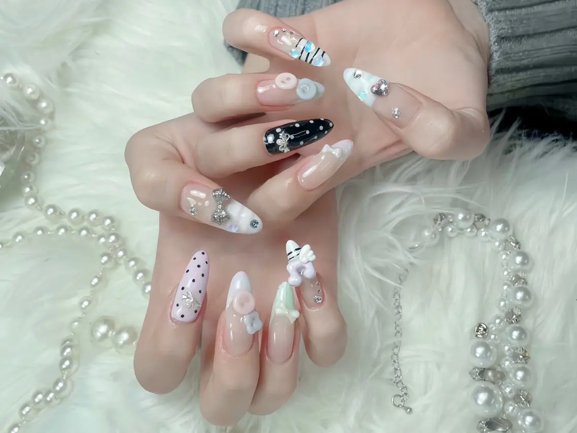 ネイル べっ甲ネイル ブルー 長さ出し フレンチネイル ジェルネイル ハンドネイル ハンドケア Rin Nail 新大久保店のネイルデザイン