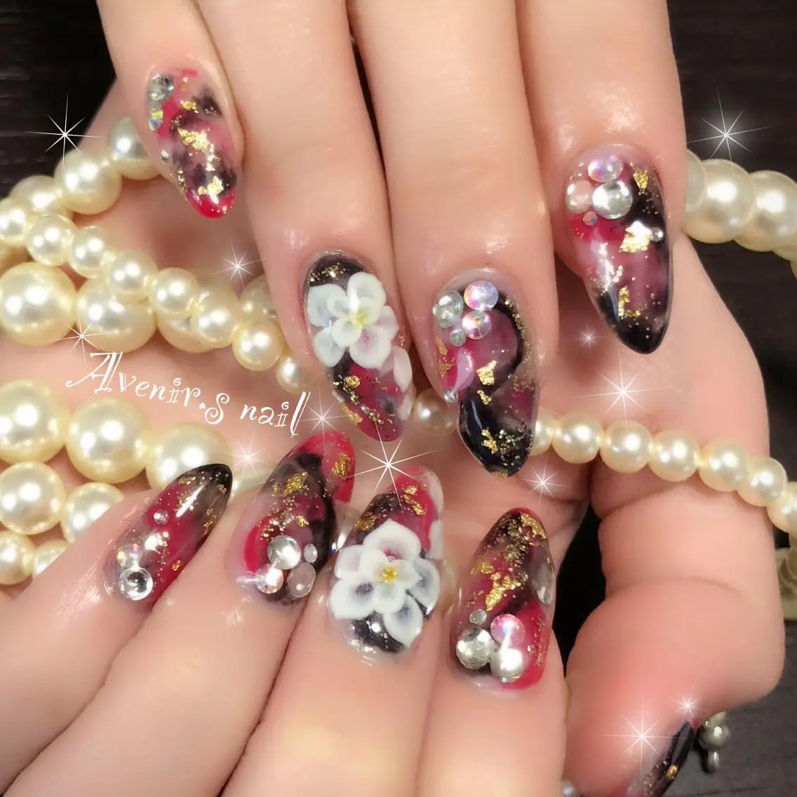 ネイル アートネイル フラワーネイル ラメ(グリッター) 大理石ネイル(マーブル) スカルプネイル Home Salon Avenir.のネイルデザイン