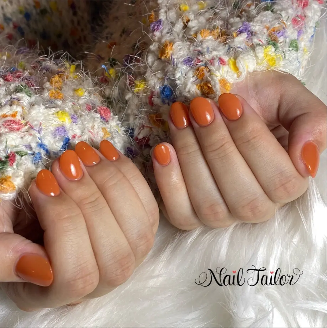 ネイル 長さ出し ワンカラーネイル オレンジ スカルプネイル ネイルチップ NailTailor ネイルテイラーのネイルデザイン