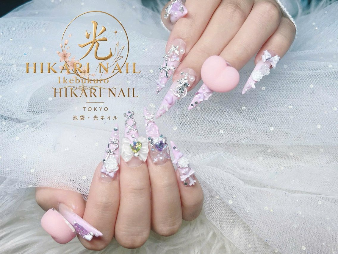 ネイル チークネイル 長さ出し フレンチネイル ガーリー ハロウィン ハンドネイル HikariNail Ikebukuroのネイルデザイン
