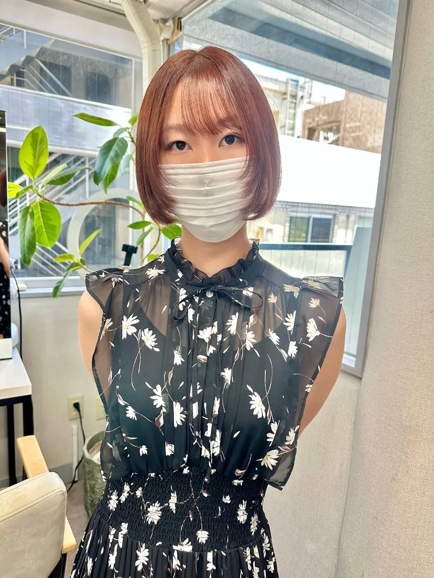 ショート カラー ボブレイヤー ブラウンカラー オレンジ オレンジブラウン ボブ カット ヘアカラー トリートメント レイヤーカット🪄 耳ツボ🎀Ayumiのヘアスタイル