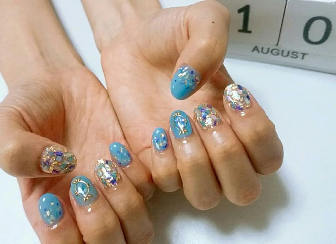 ネイル ブルー キラキラネイル JEWEL nailのネイルデザイン