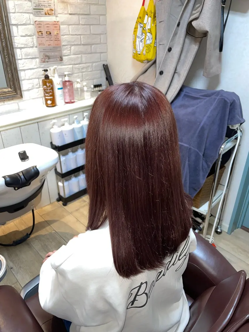ミディアム カラー ボルドーカラー トリートメント ヘアカラー トリートメント さかきばら すみえのヘアスタイル