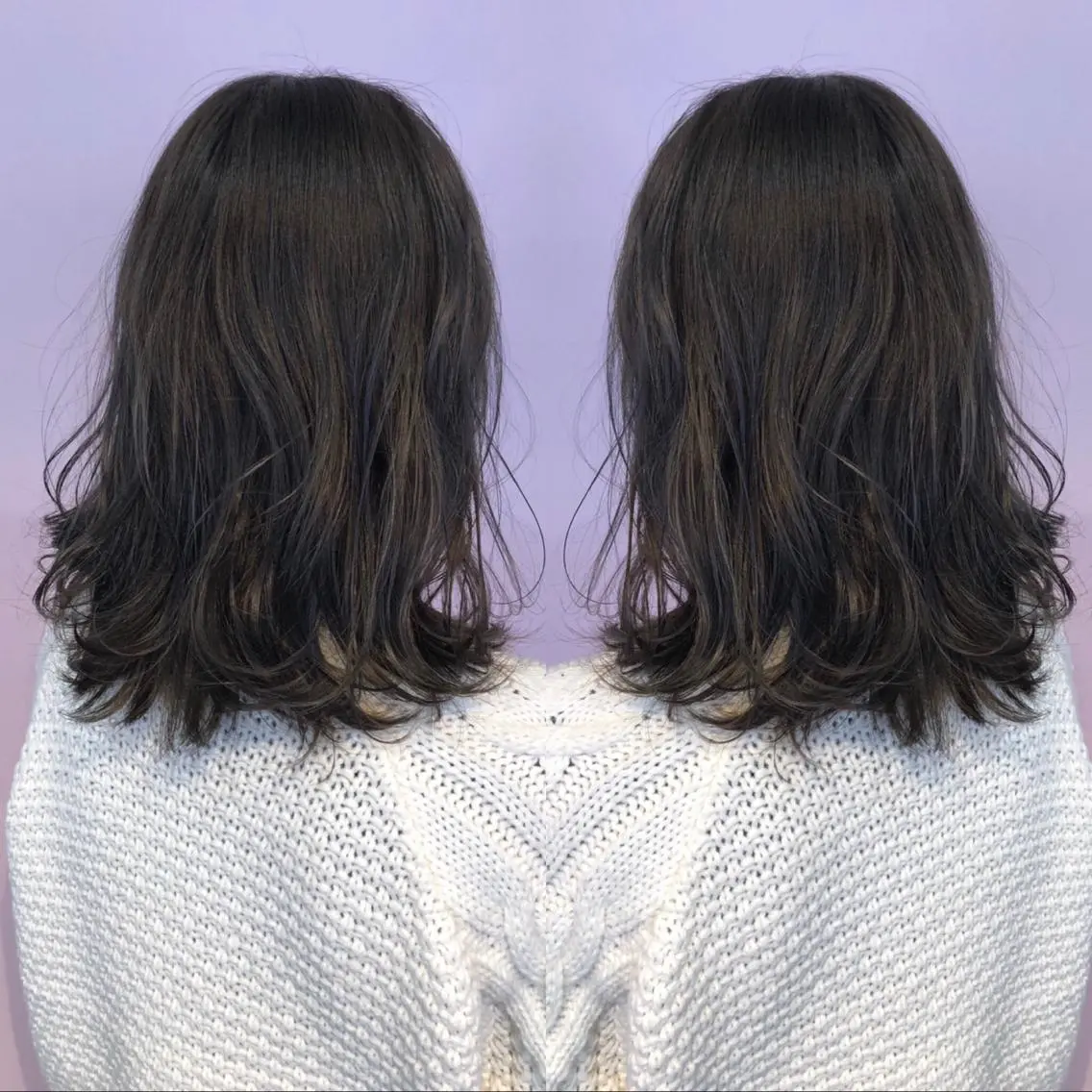 セミロング カラー パーマ アッシュ レイヤーカット ローレイヤー 細川 亮のヘアスタイル