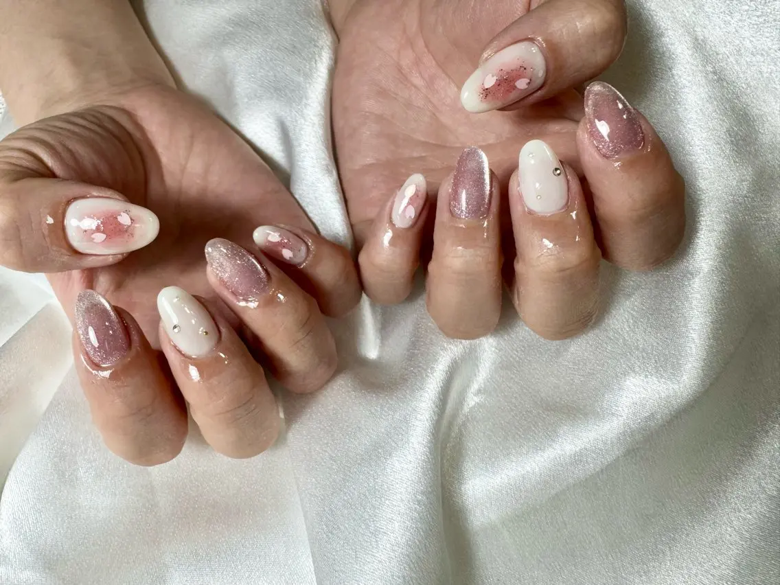 ネイル オーロラネイル 桜ネイル フラワーネイル フットネイル フレンチネイル ハンドネイル kikinail 溝の口のネイルデザイン