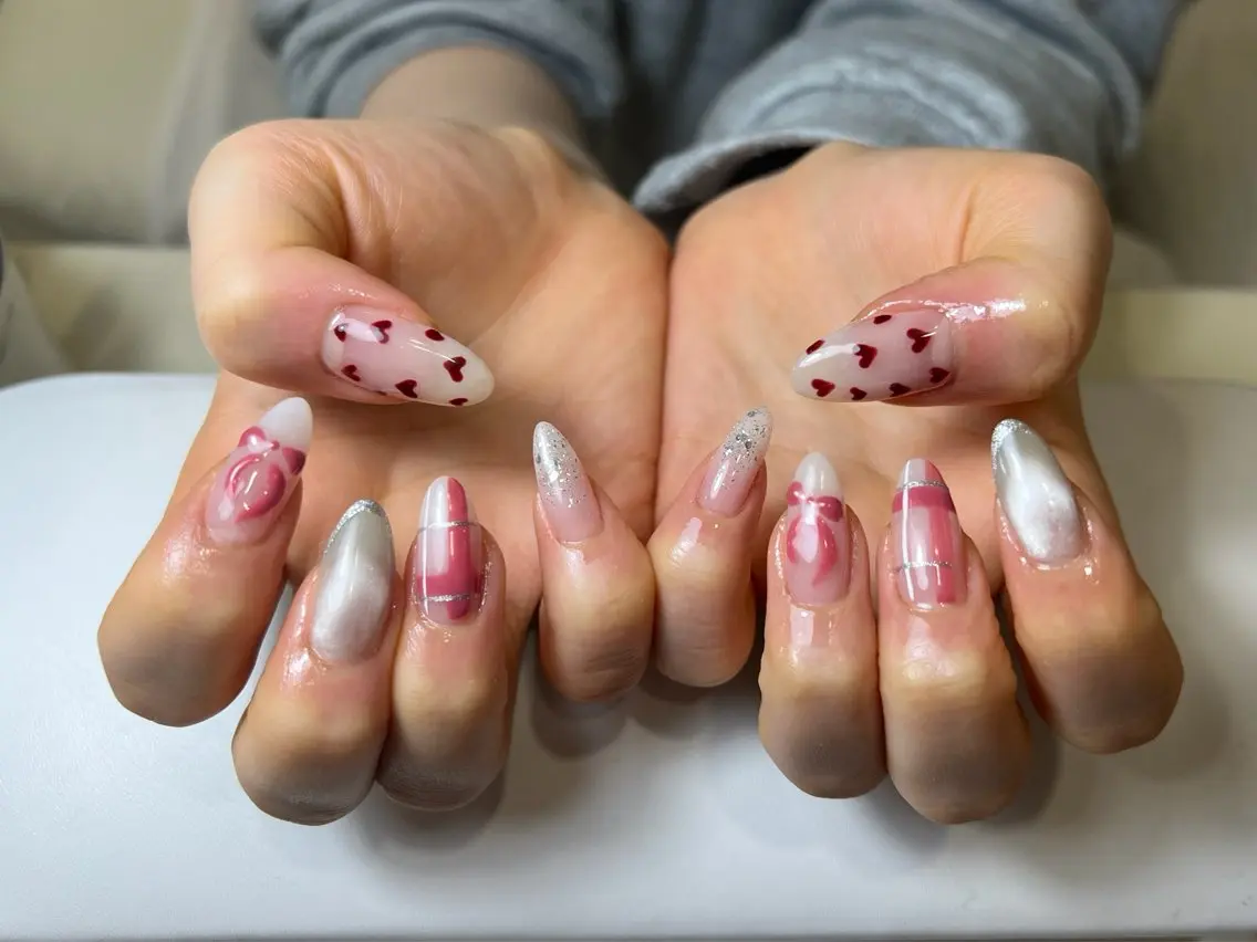 ネイル ボルドー ブラウン チークネイル ドット フットネイル ハンドネイル VAN NAIL 海老名展のネイルデザイン