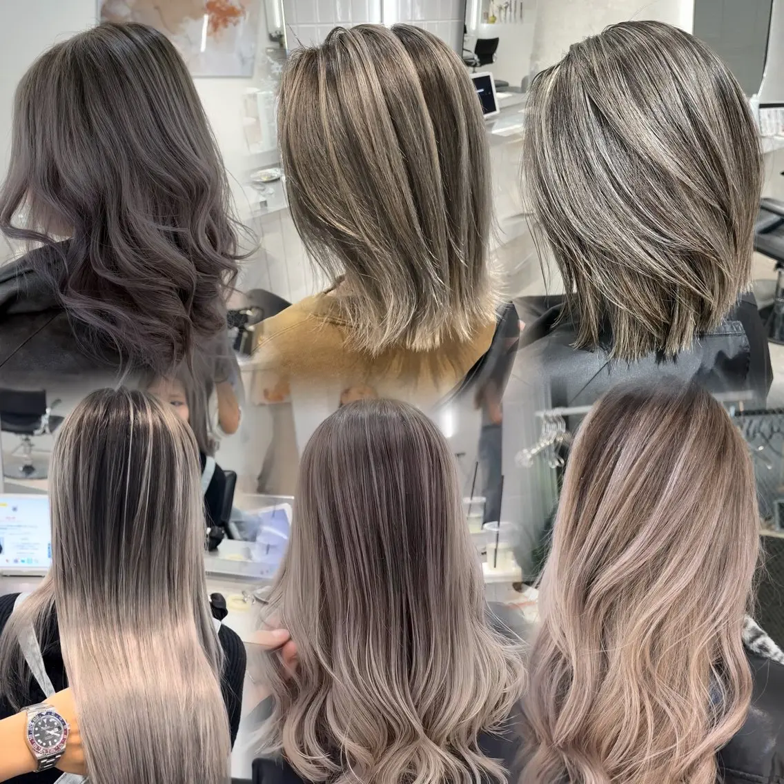 ロング カラー バレイヤージュ グレージュ ハイトーンカラー シルバー レイヤーカット ヘアカラー トリートメント 表参道/ハイライト バレイヤージュのヘアスタイル