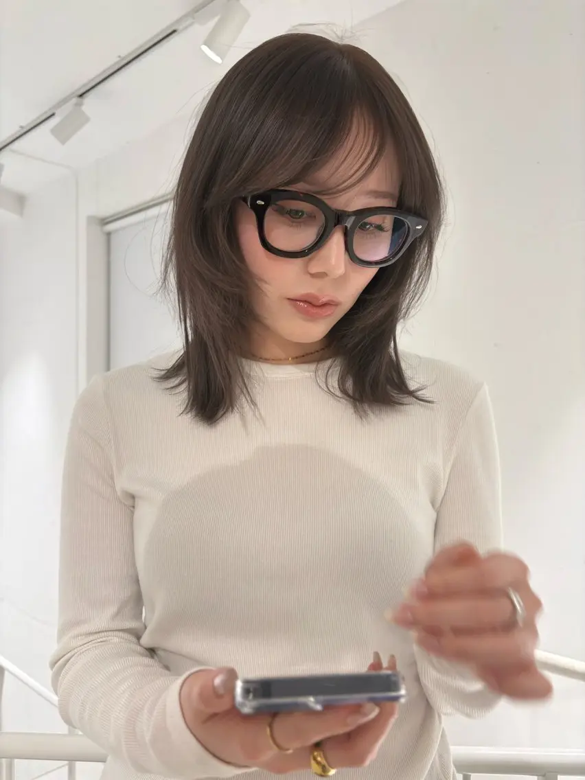 ミディアム カラー 透明感カラー グレージュ レイヤーカット ボブカット 🎀rencaのヘアスタイル