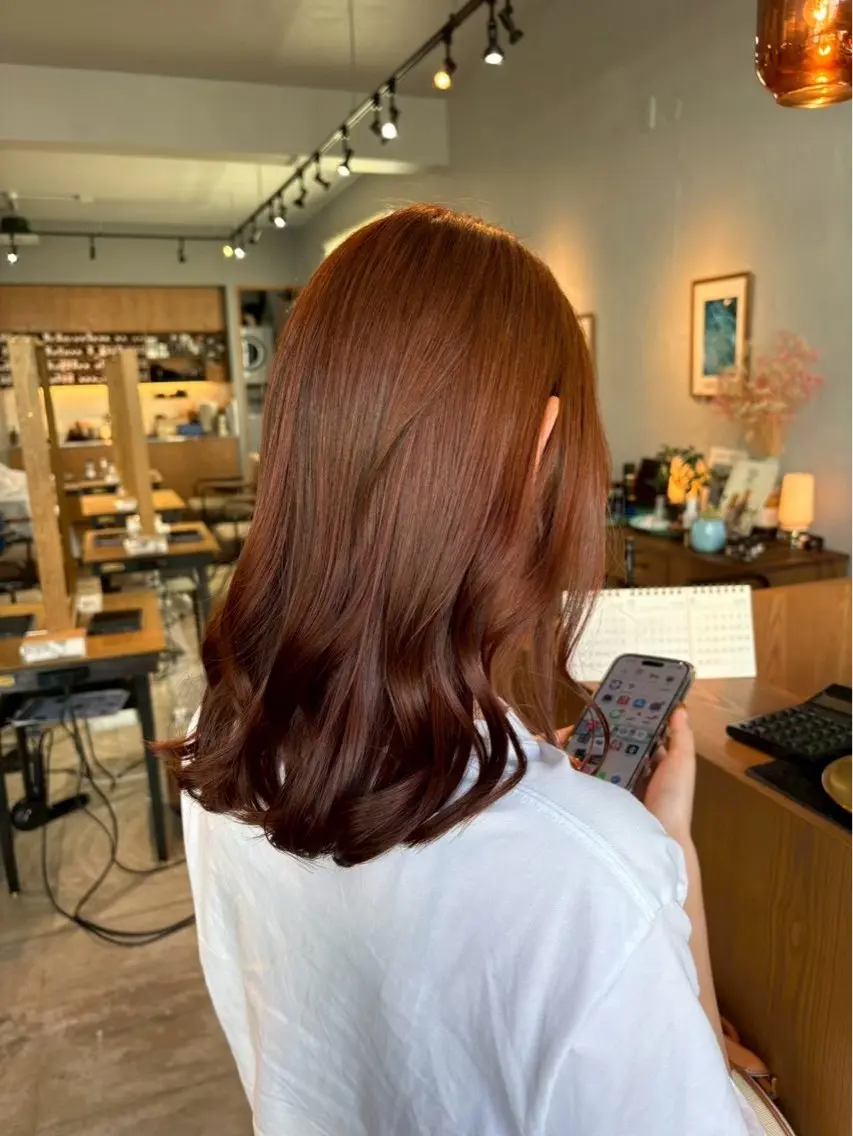 ミディアム カラー ブラウンカラー オレンジ テラコッタ ヘアカラー トリートメント ruup  Aru みさきのヘアスタイル