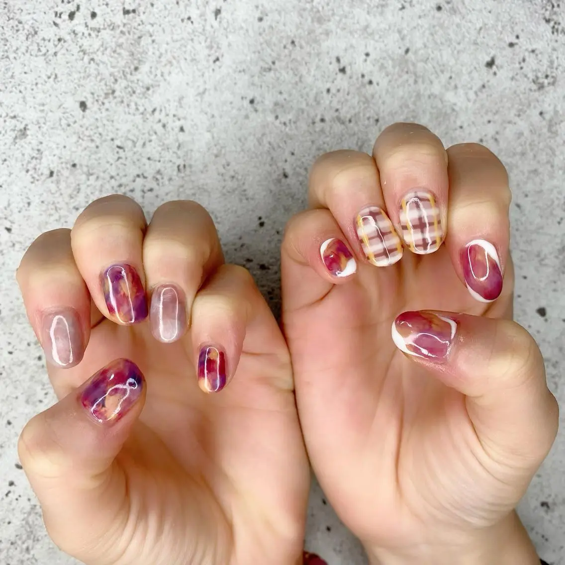 ミディアム カラー パーマ ヘアアレンジ メンズ キッズ ネイル マツエク・マツパ ニュアンスネイル ニュアンスパーマ ハンドネイル Salon Ｋのネイルデザイン