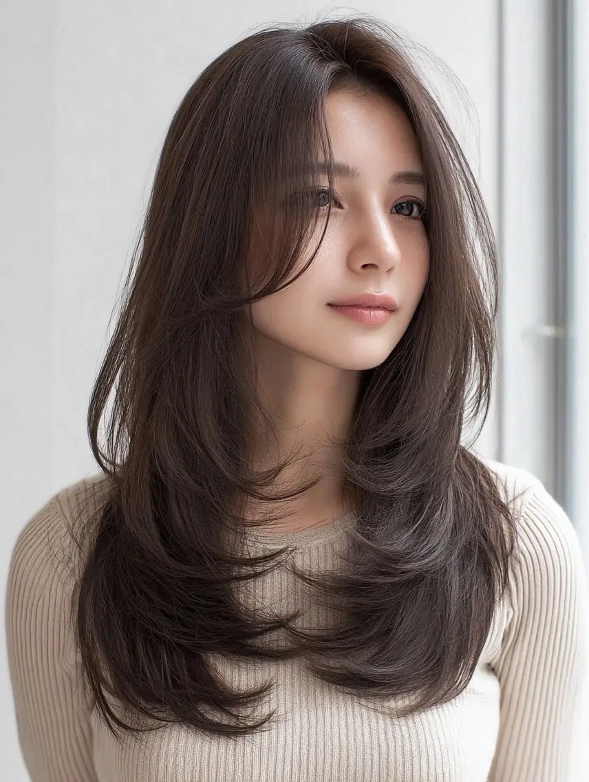 ロング 縮毛矯正 絶対綺麗な暖色カラー 🎯あります✨増渕✨のヘアスタイル