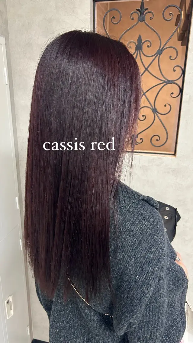 ロング カラー カシス レッドカラー 髪質改善 ヘアカラー Rin♡透明感ピンク 🎀白肌ラベンダーのヘアスタイル