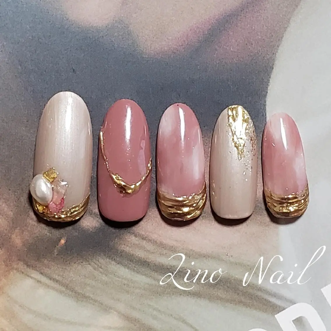 ネイル カジュアル ジェルネイル キラキラネイル ラメ(グリッター) 大理石ネイル(マーブル) Lino Nailのネイルデザイン