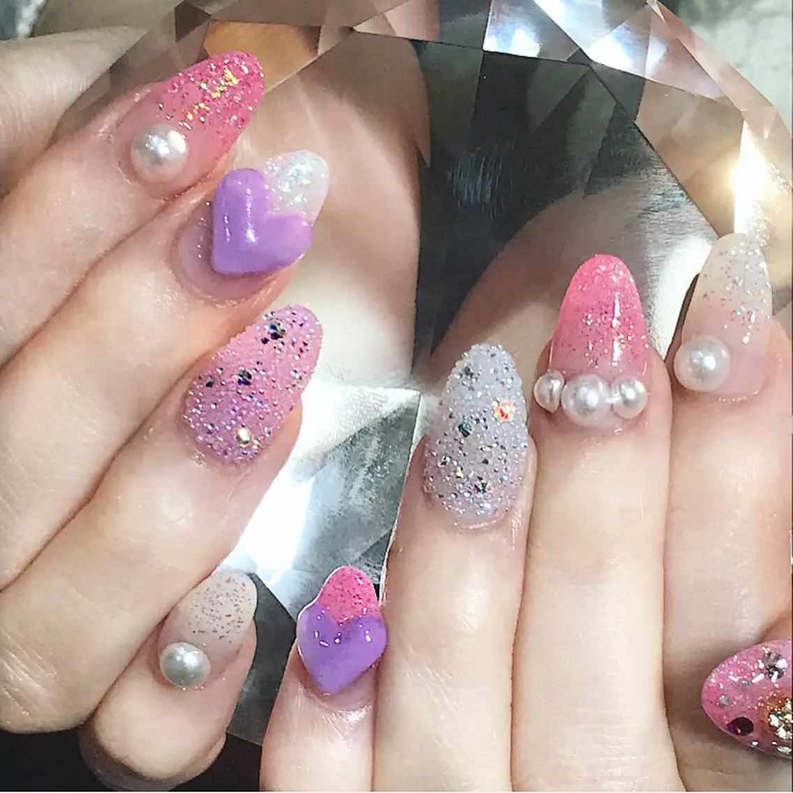 ネイル ハート スカルプネイル 渋谷ビュレネイル Kaoruのネイルデザイン