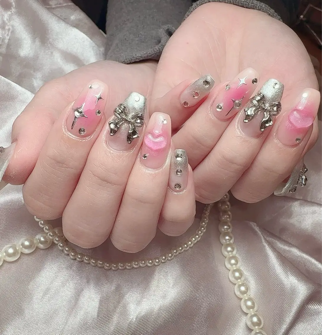 ネイル アートネイル 入学式 ハート マグネットネイル 持ち込み ハンドネイル Nailsalon Mimiy..♡のネイルデザイン