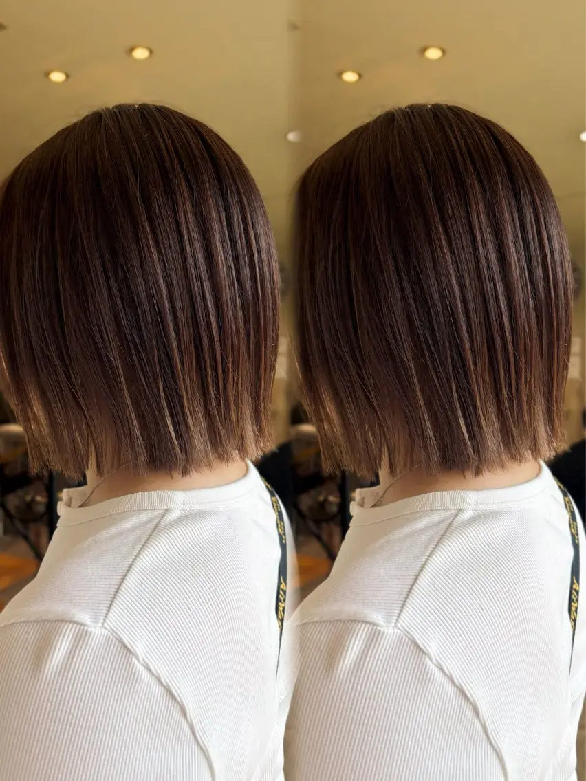 ミディアム 切りっぱなしボブ ボブ カット ヘアカラー レイヤー/ボブ ｜ヨシダユウセイのヘアスタイル