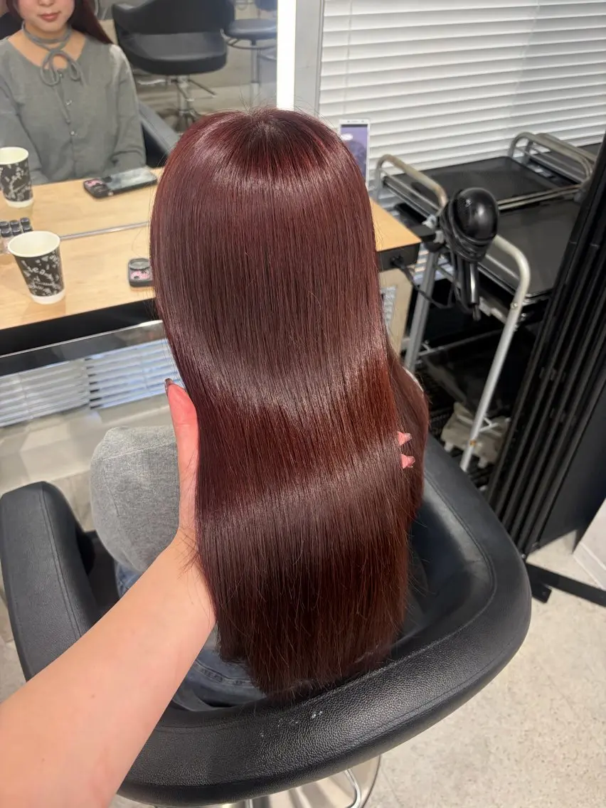 ロング カラー ブリーチ 髪質改善 トリートメント 💗愛され暖色💗 ピンク/レッド💗のヘアスタイル
