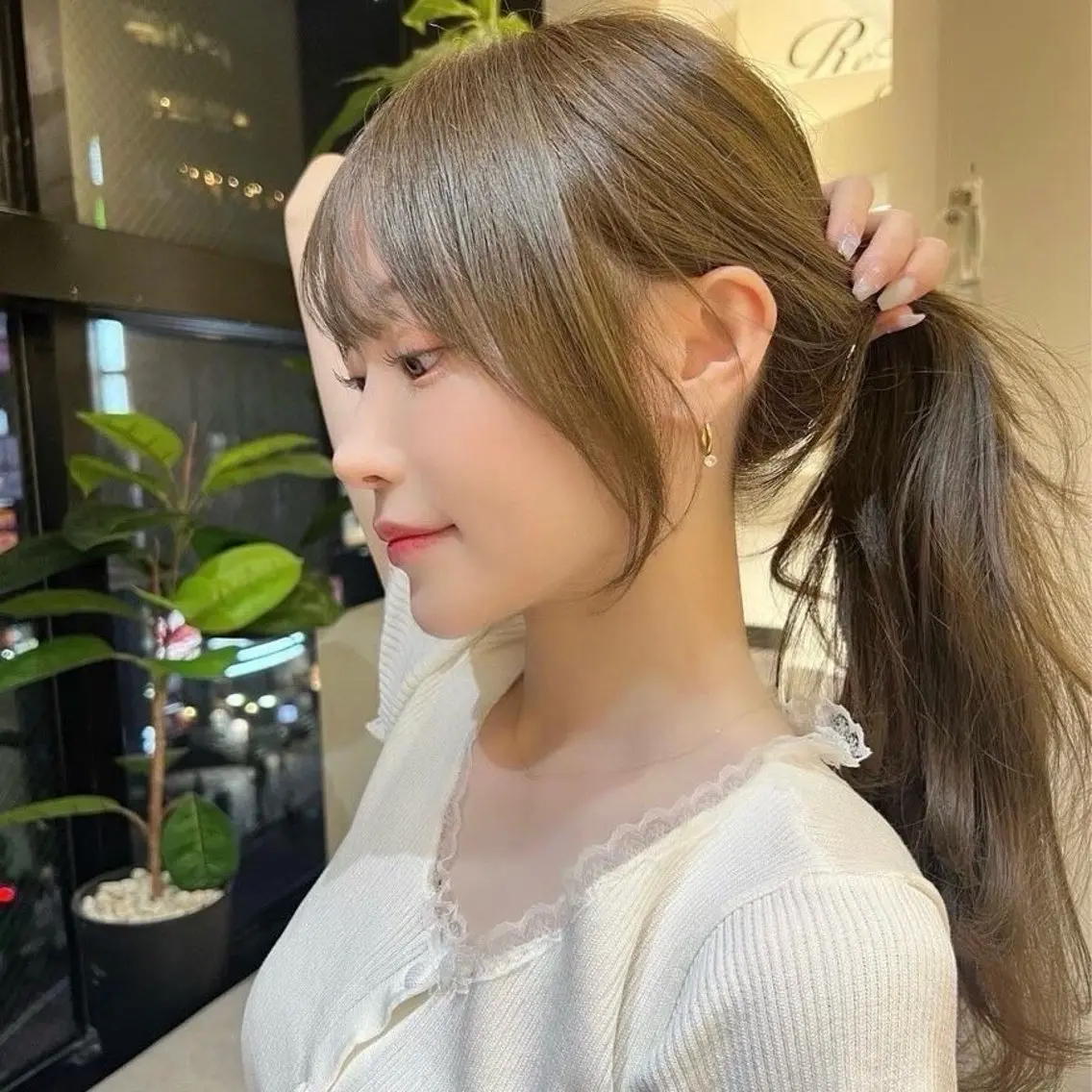 ロング カラー アッシュ ベージュカラー オリーブベージュ 顔まわりレイヤー 韓国風ヘア カット ヘアカラー トリートメント 地毛風矯正✨×髪質 改善⭐️NOJIのヘアスタイル