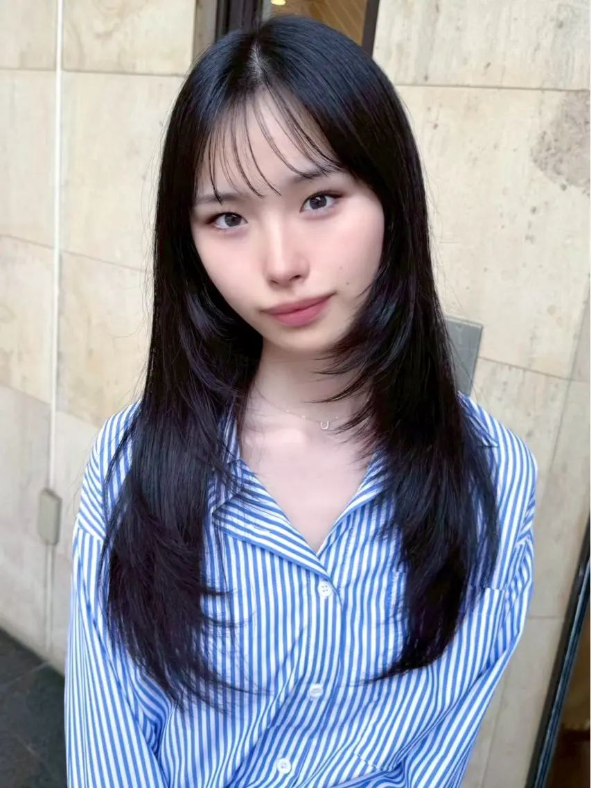 ロング ボブ 顔まわりレイヤー ハイレイヤー 韓国風ヘア レイヤーカット カット ヘアカラー トリートメント ヘッドスパ 韓国系レイヤー特化 hiroのヘアスタイル