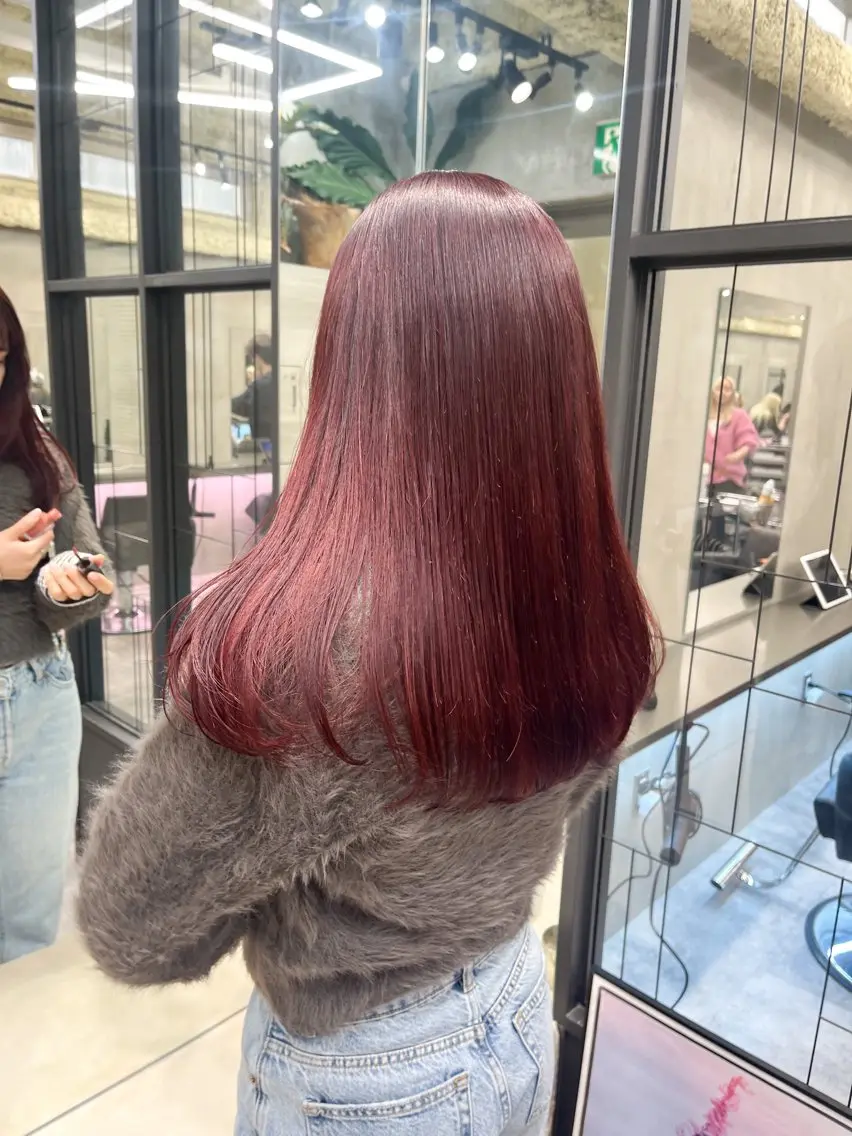 ロング カラー ブリーチ ブリーチなしカラー レッドカラー ヘアカラー ナツミ/透明感カラー /酸性縮毛矯正のヘアスタイル