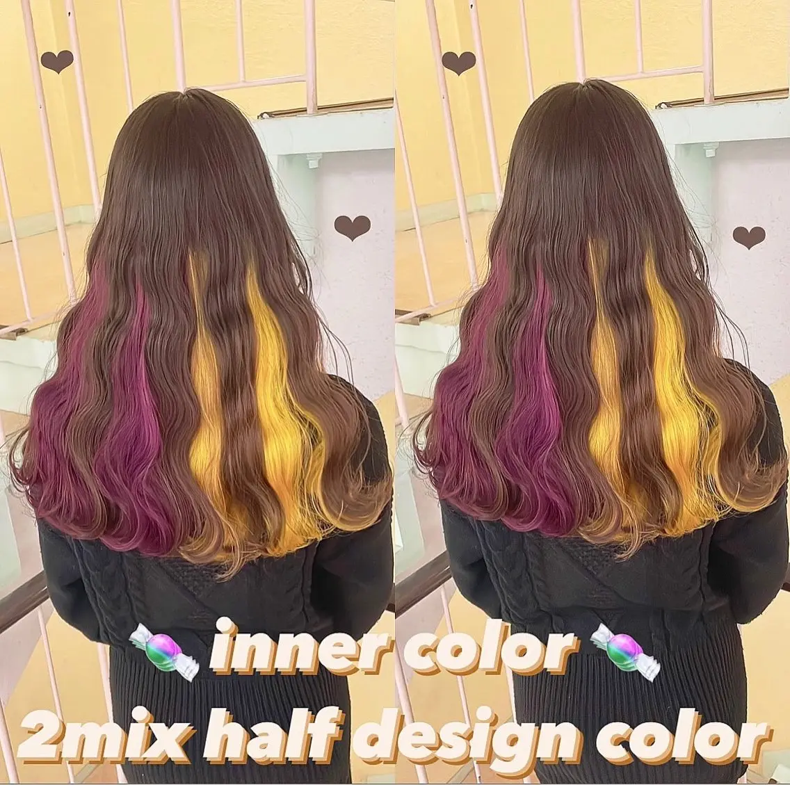 カラー インナーカラー ピンクカラー イエローカラー ヘアカラー トリートメント 渋谷:インナーカラー ／🍒エリカ🍒のヘアスタイル
