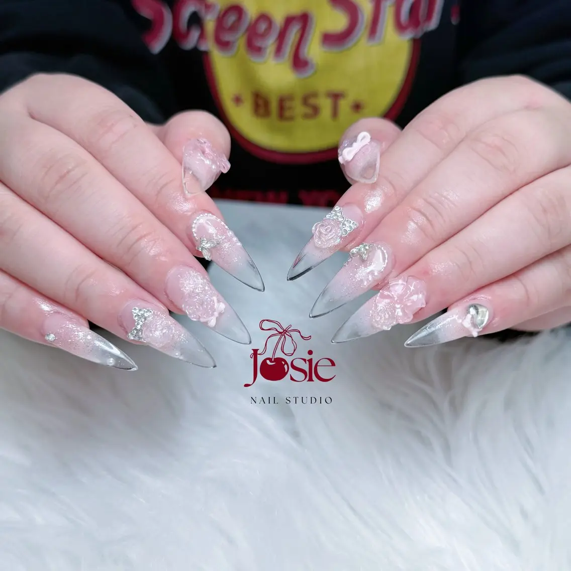ネイル ブラウン 長さ出し キラキラネイル 韓国ネイル ロングネイル ハンドネイル JOSIE nail studioのネイルデザイン