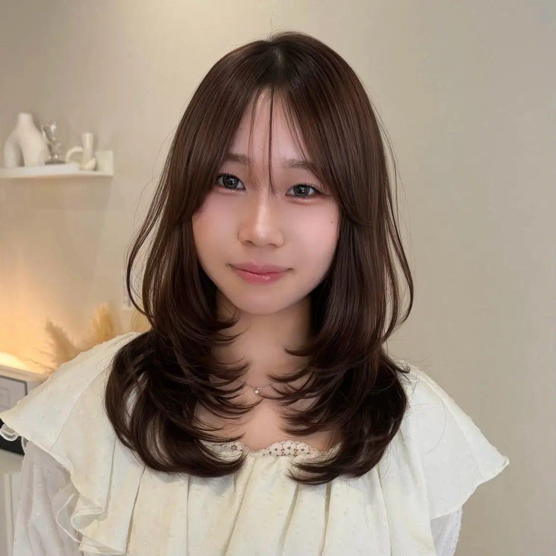セミロング カラー カット ヘアカラー トリートメント HINA🎀韓国ヘア エクステ/小顔カットのマツエク・マツパデザイン