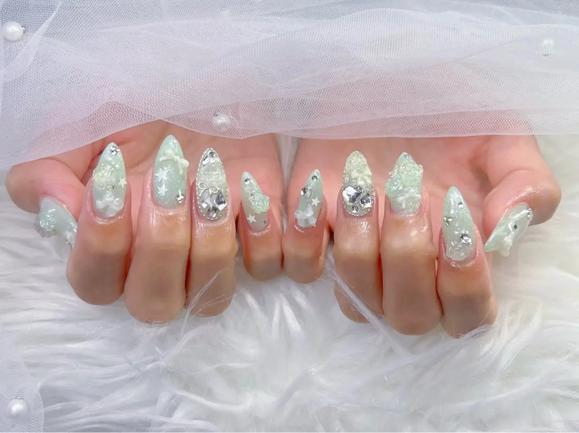 ネイル アートネイル オーロラネイル チークネイル 長さ出し フットネイル Miya _nailのネイルデザイン