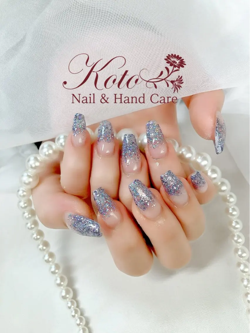 ネイル 長さ出し ジェルネイル ラメ(グリッター) ラメグラデーション 持ち込み ハンドネイル Nail Salon KOTOのネイルデザイン