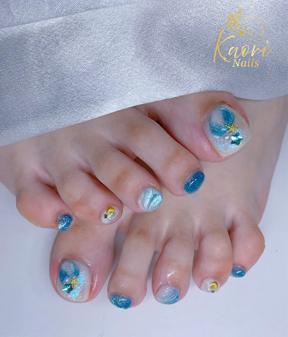 ネイル フットネイル フレンチネイル 韓国ネイル マグネットネイル ニュアンスネイル KAORI YUMIのネイルデザイン