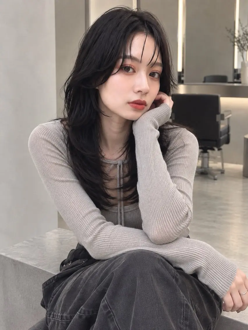 セミロング ヘアアレンジ ハッシュカット 韓国風ヘア カット ヘアセット 金子 廉のヘアスタイル