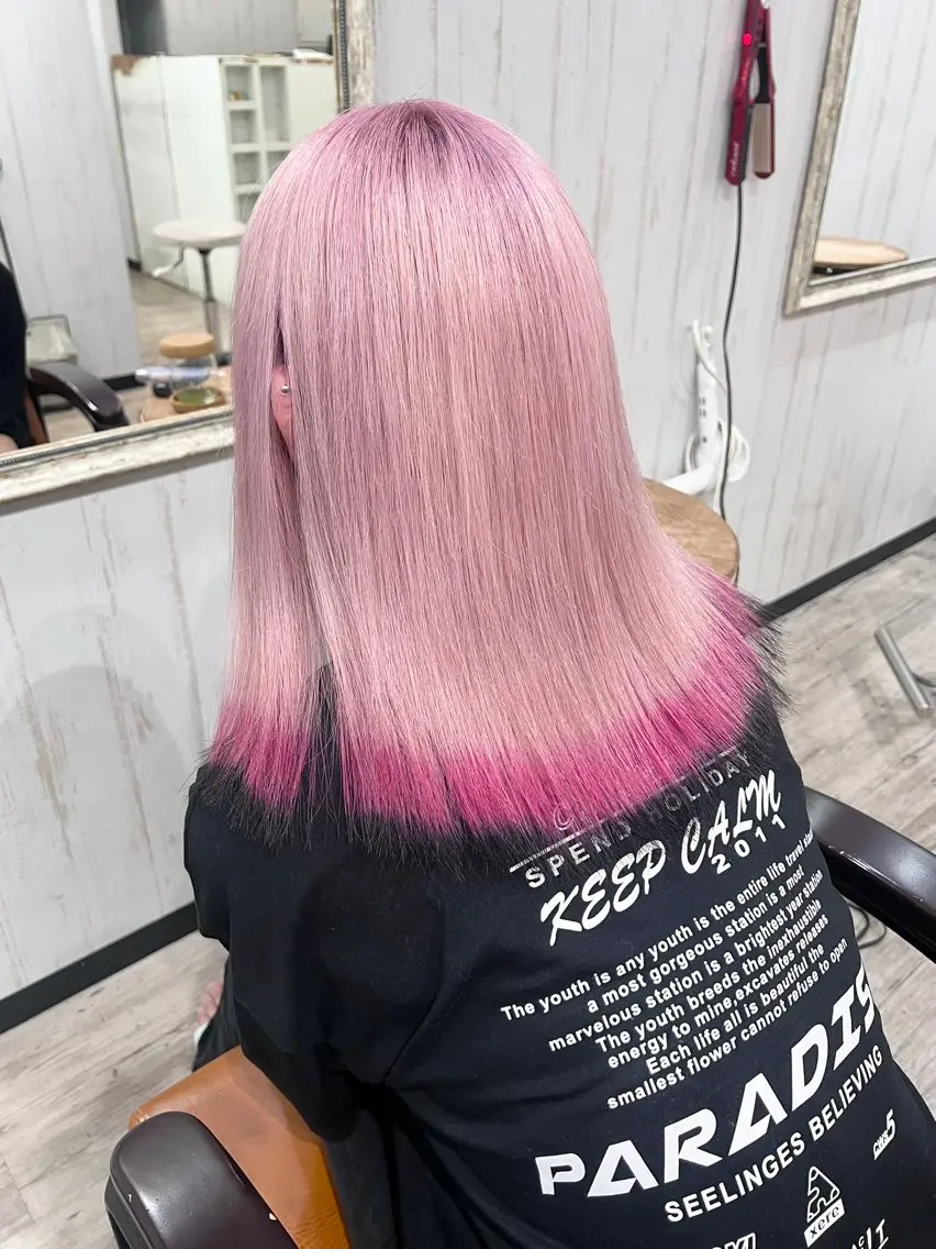 ミディアム カラー ブリーチ ケアブリーチ デザインカラー ピンクカラー ホワイトピンク カット ヘアカラー トリートメント 艶髪/ハイトーン特化 店長/SHOHEIのヘアスタイル