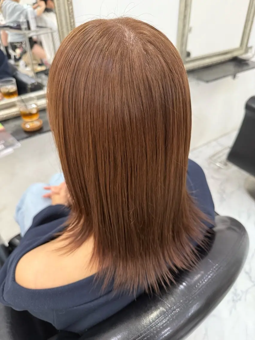 セミロング カラー ブリーチ ブラウンカラー ダブルカラー ブリーチなしカラー ヘアカラー 原田 ゆらのヘアスタイル