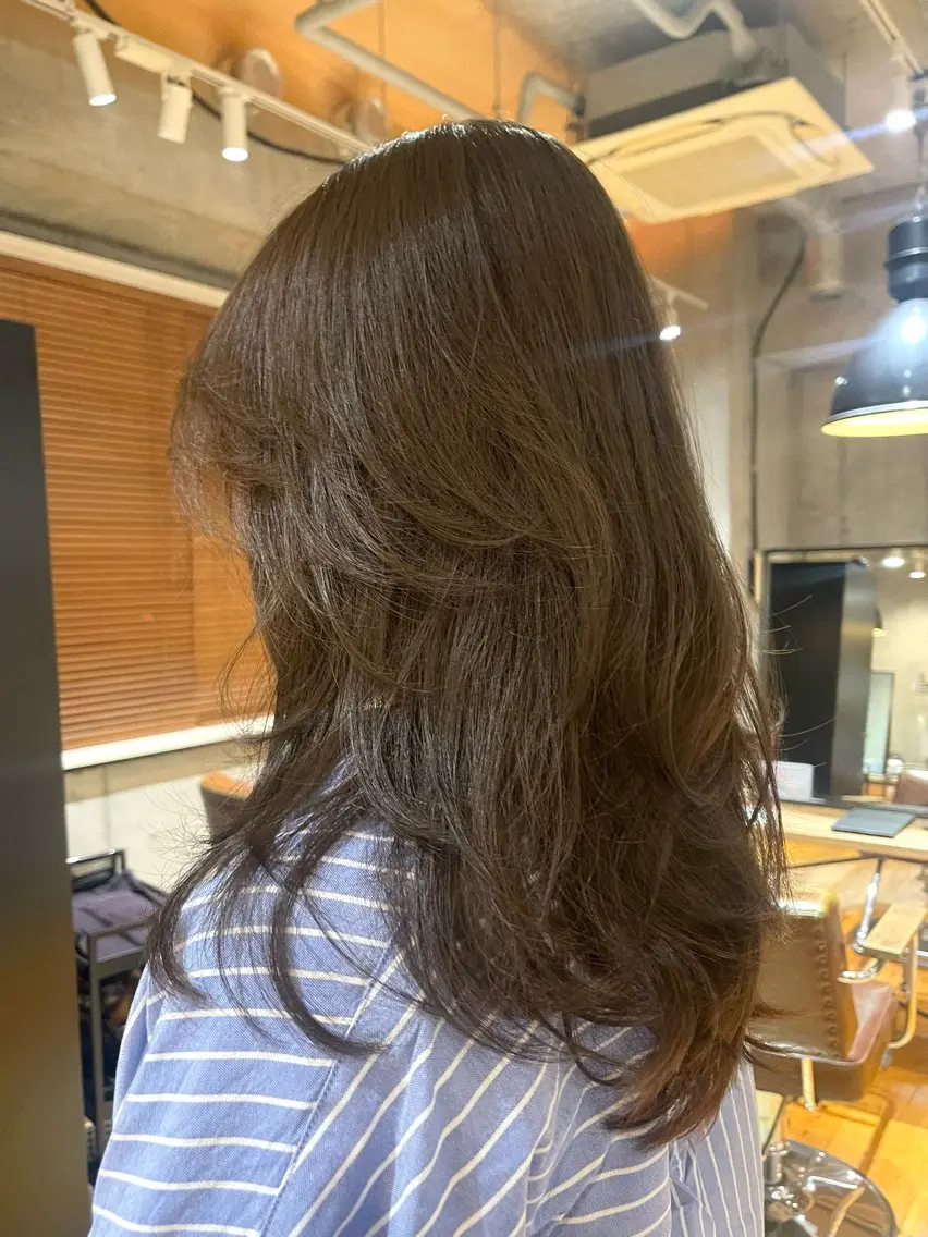 セミロング カラー カット ヘアカラー トリートメント 🫧うる艶レイヤー /グレージュ🪐リサのヘアスタイル