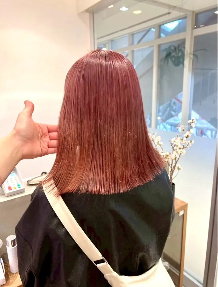 🍎カラーモデル🍎ブリーチなしダブルカラー/韓国風ピンクブラウン🩷➕クイックトリートメント🧴🫧の写真