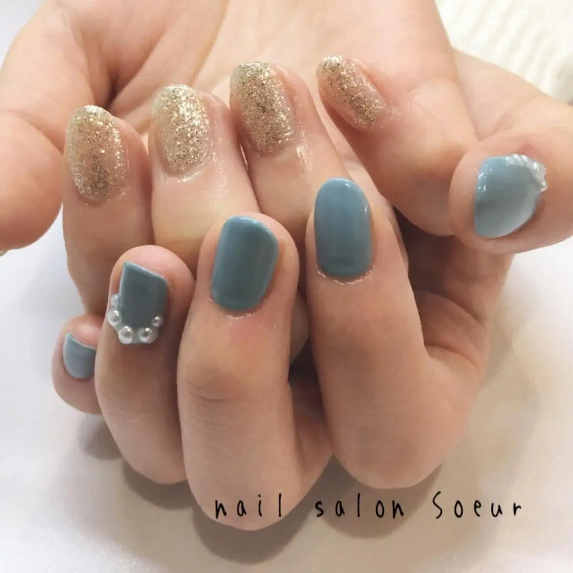ネイル ワンカラーネイル ストーンネイル nail salon Soeurのネイルデザイン