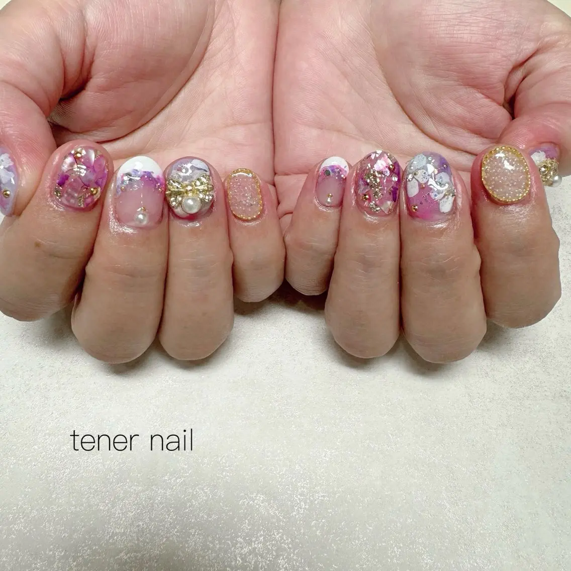 ネイル アートネイル フラワーネイル ピンク ハンドネイル テネルネイル tener nailのネイルデザイン