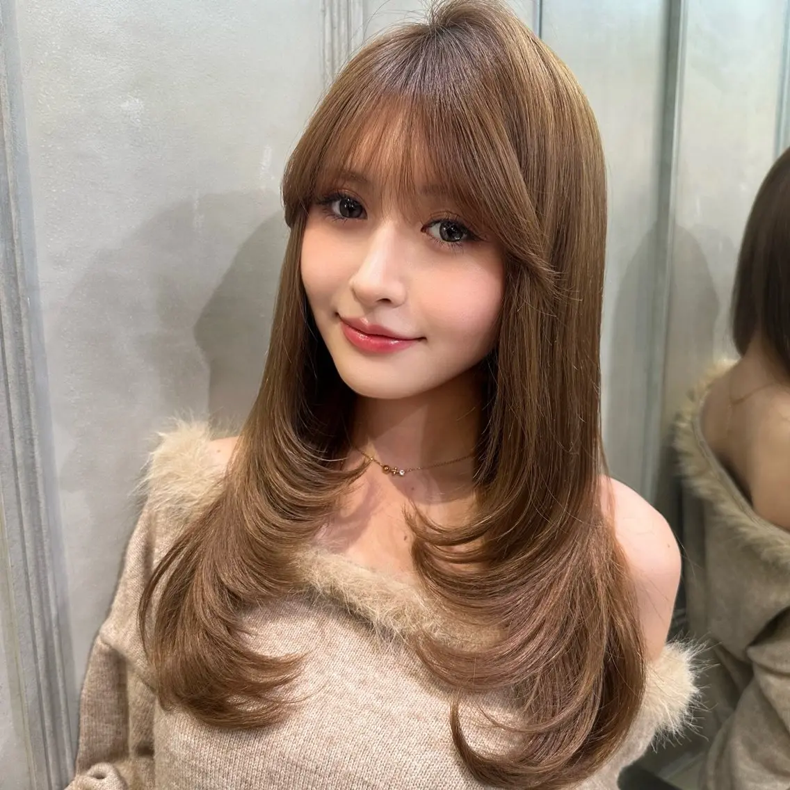 ロング レイヤーカット 縮毛矯正 カット ヘアカラー 縮毛矯正 👑髪質改善/透明感 カラー/レイヤー/Uのヘアスタイル