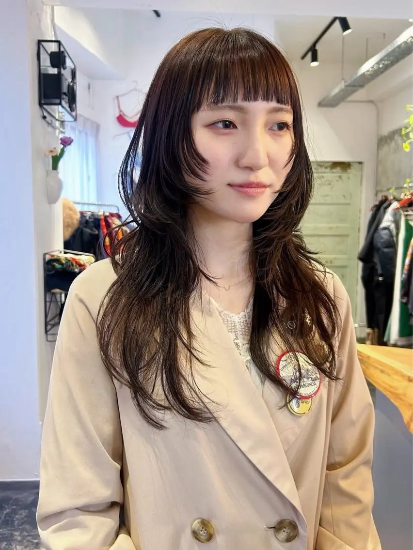 ロング カラー ブラウンカラー オリーブブラウン ハッシュカット カット ヘッドスパ hanami /名駅のヘアスタイル