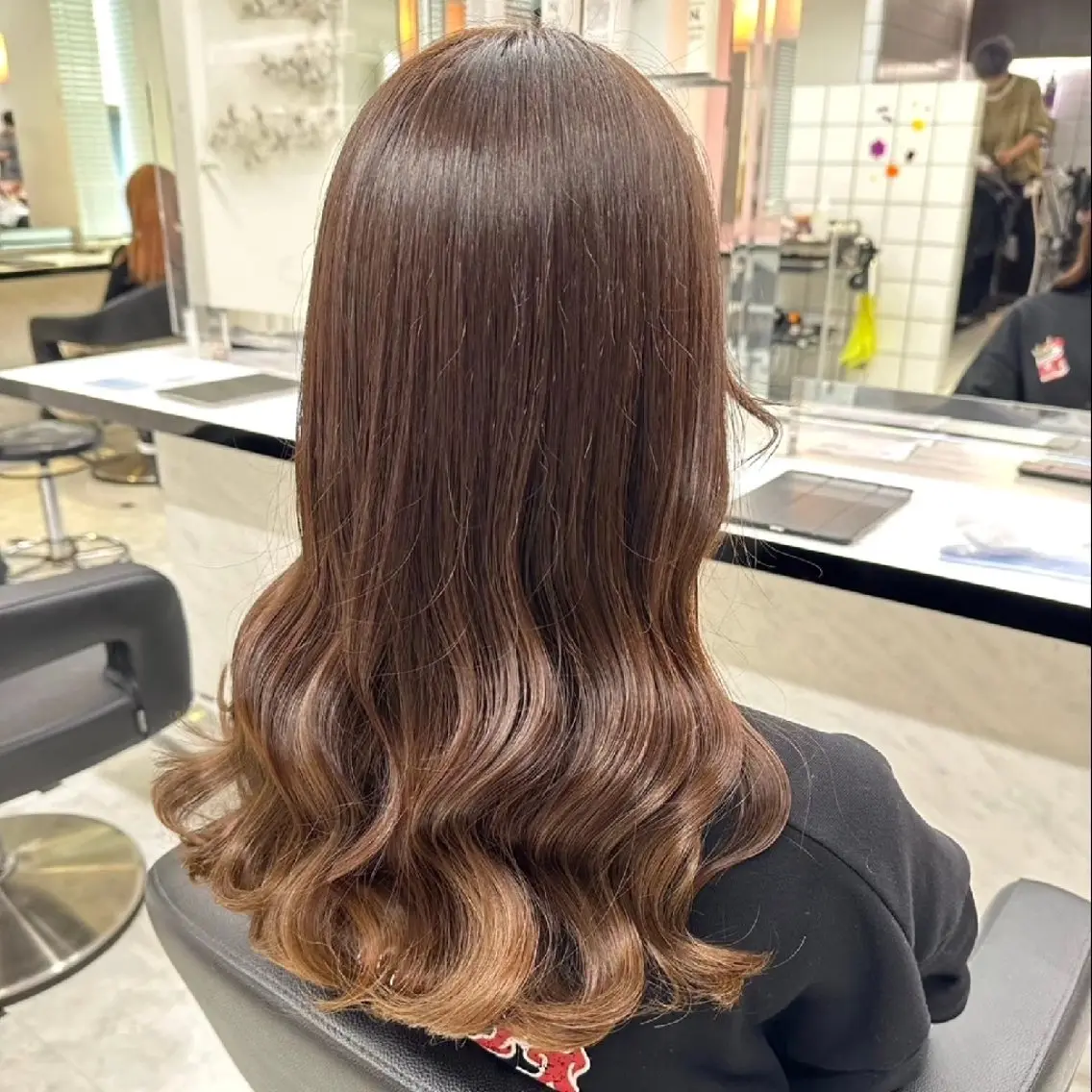 ロング カラー ヘアアレンジ ブラウンカラー 透明感カラー オレンジ ピンクカラー ロング 銀座/ショート/ メンズ/HINOKIのヘアスタイル