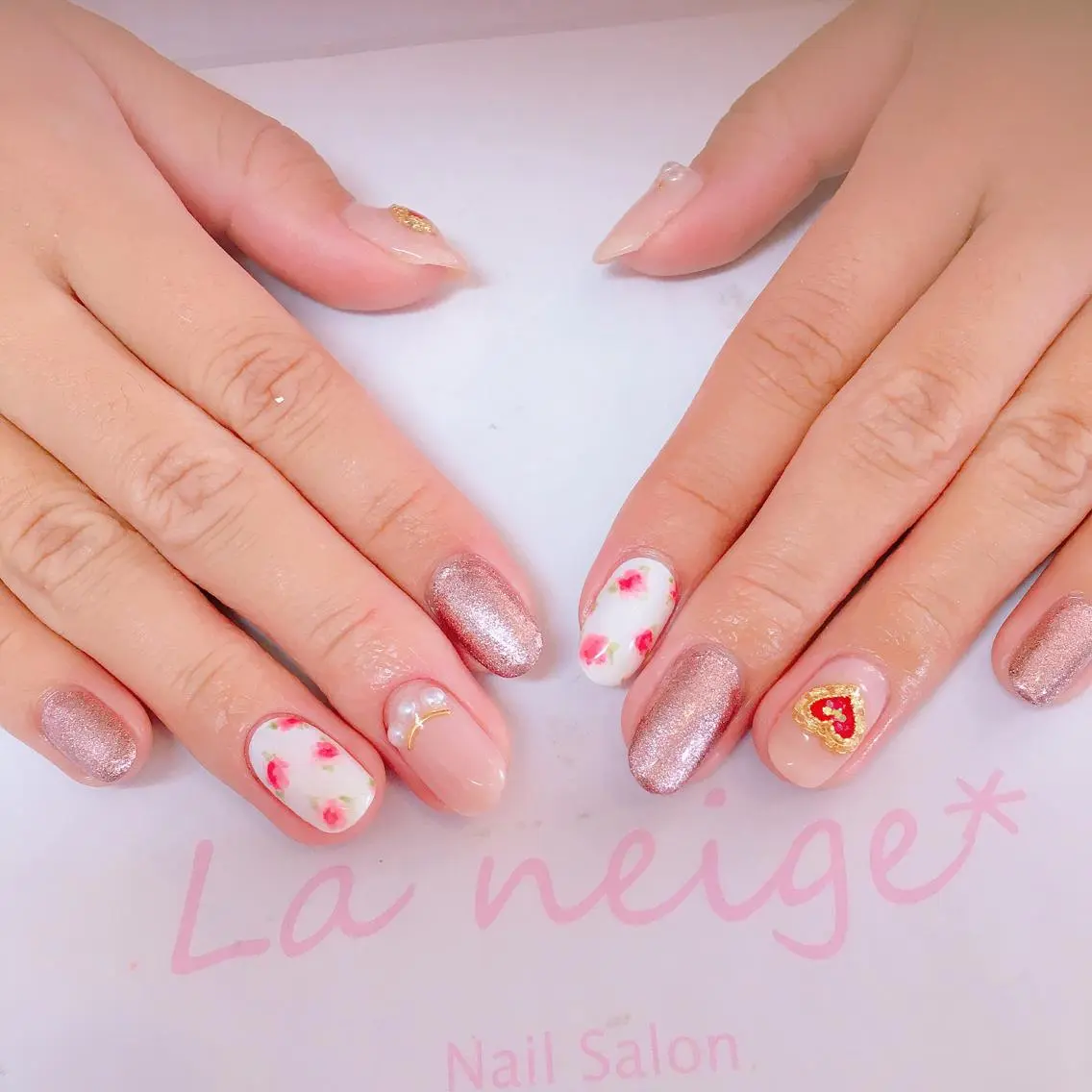 ネイル ハート La neige* yuki 🐩🌙のネイルデザイン