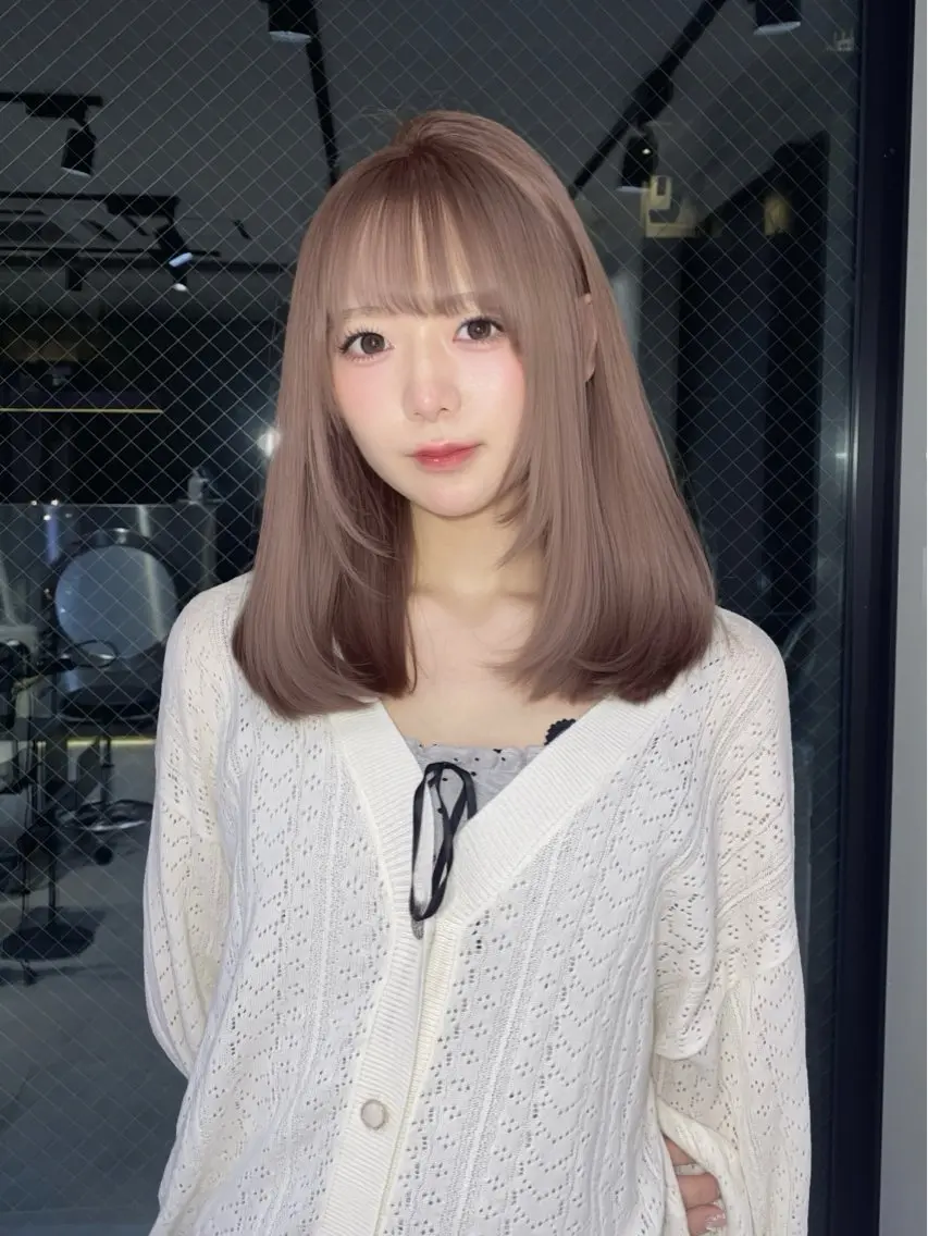ミディアム ヘアカラー ミルクティー/韓国ヘ アHaruka🎀のヘアスタイル