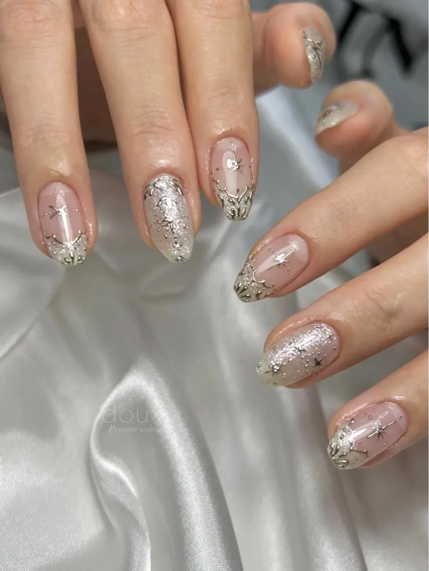 ネイル アートネイル 韓国ネイル ミラーネイル ニュアンスネイル 夏ネイル doux. nailのネイルデザイン