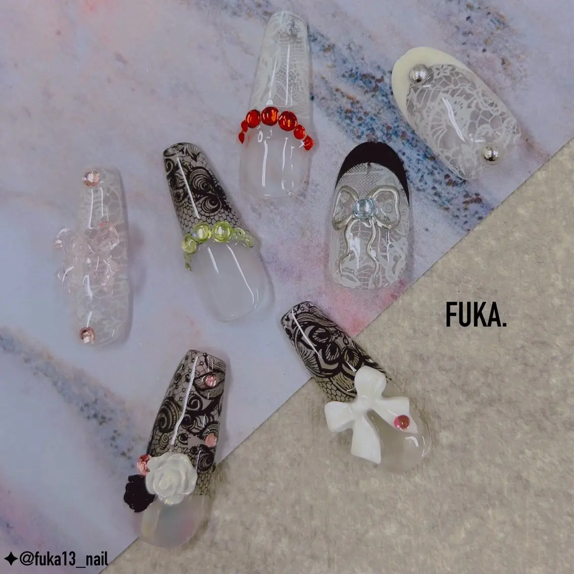ネイル ジェルネイル ガーリー 韓国ネイル レース リボン ハンドネイル Nail♡Fuka. /6月予約受付中のネイルデザイン
