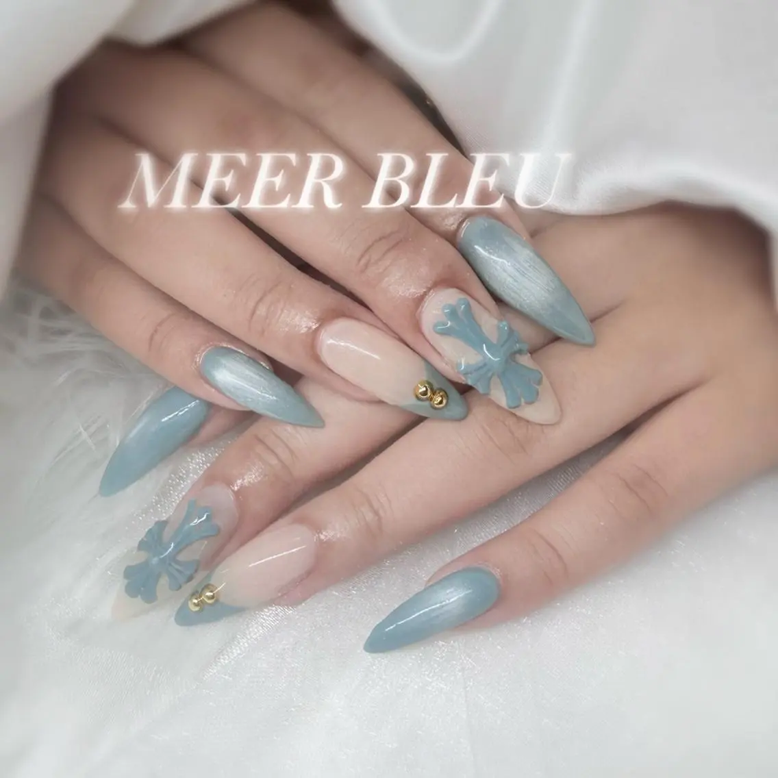 ネイル ブルー 韓国ネイル ロングネイル シンプルネイル MEER BLEU Risaのネイルデザイン