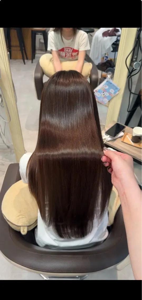 ロング 髪質改善 縮毛矯正 【髪質改善ストレート ハイトーン 】あみのヘアスタイル